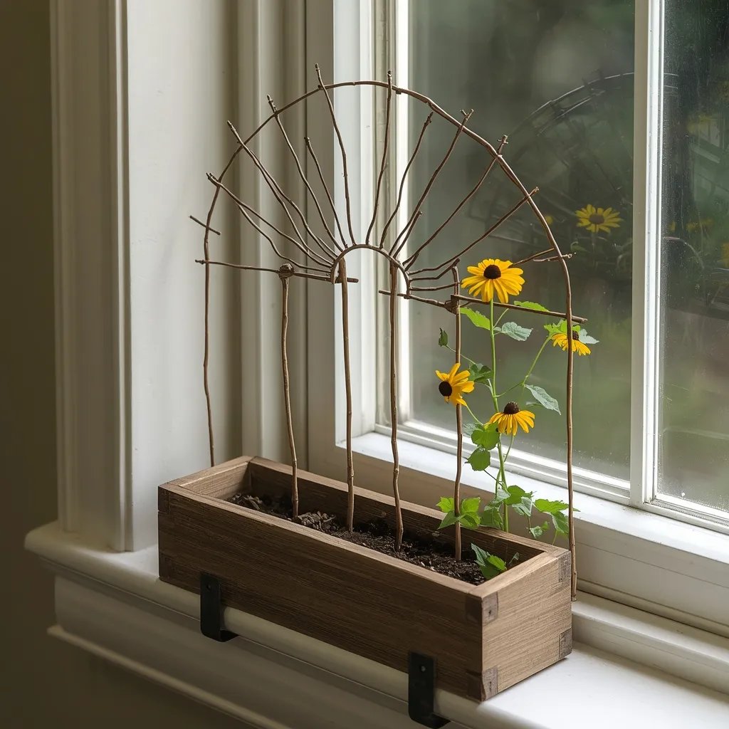 Mini twig trellis in window box