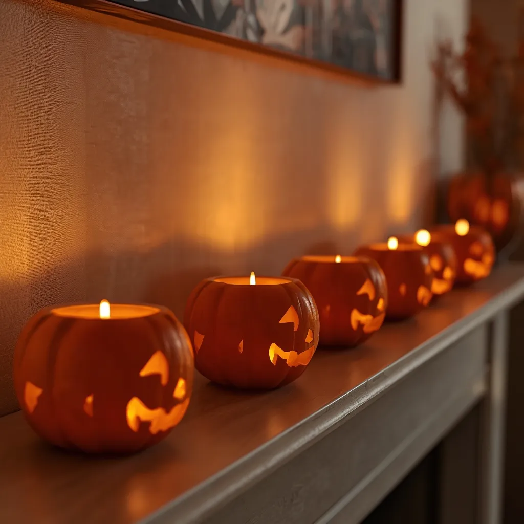 Pumpkin tealight candle holders glowing