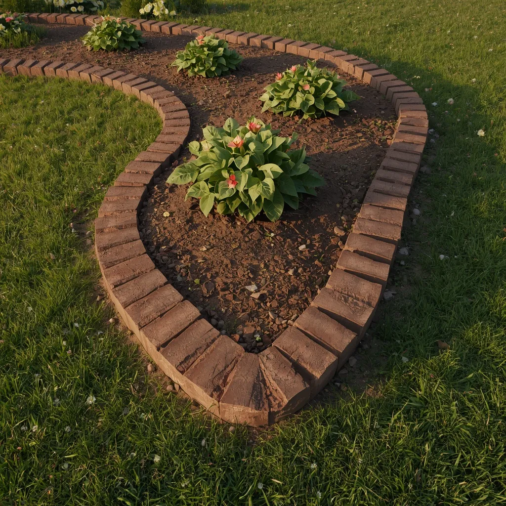 Reclaimed brick flower bed edging