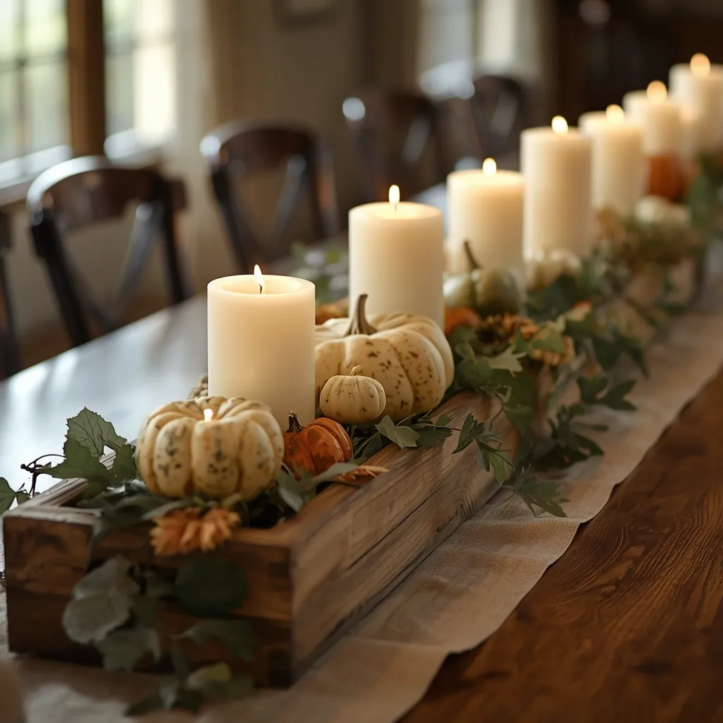 Wooden box centerpiece with candles