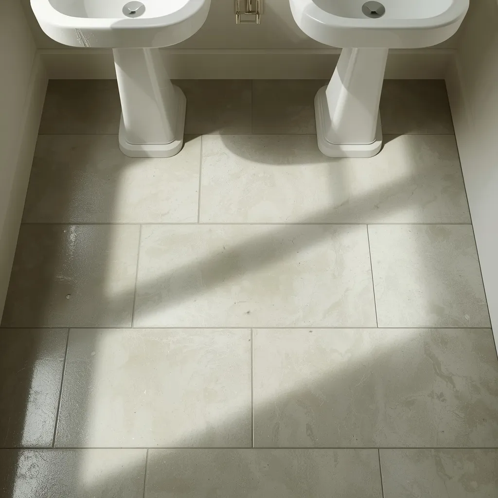 Zellige look powder room floor