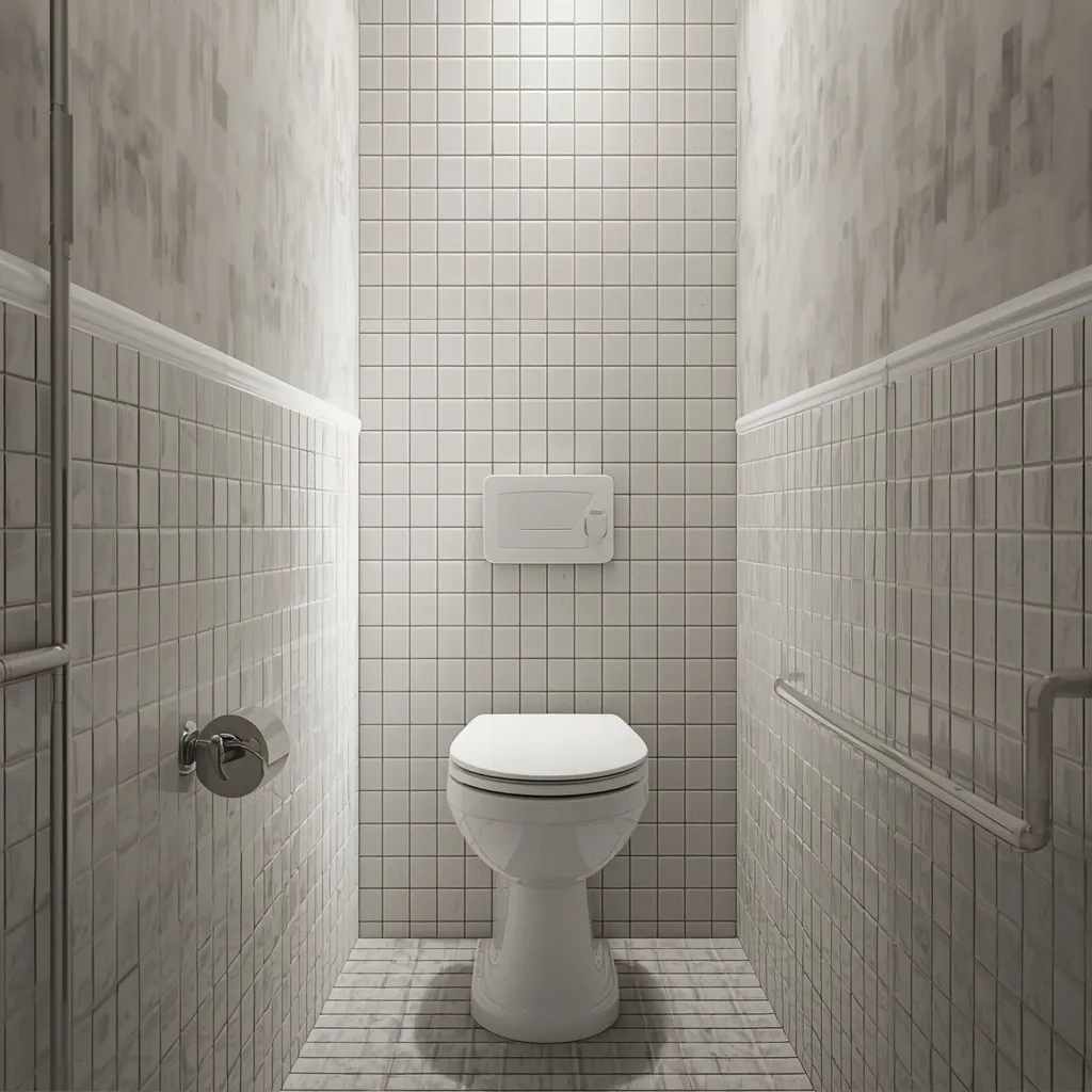 Diagonal tile lay narrow powder room