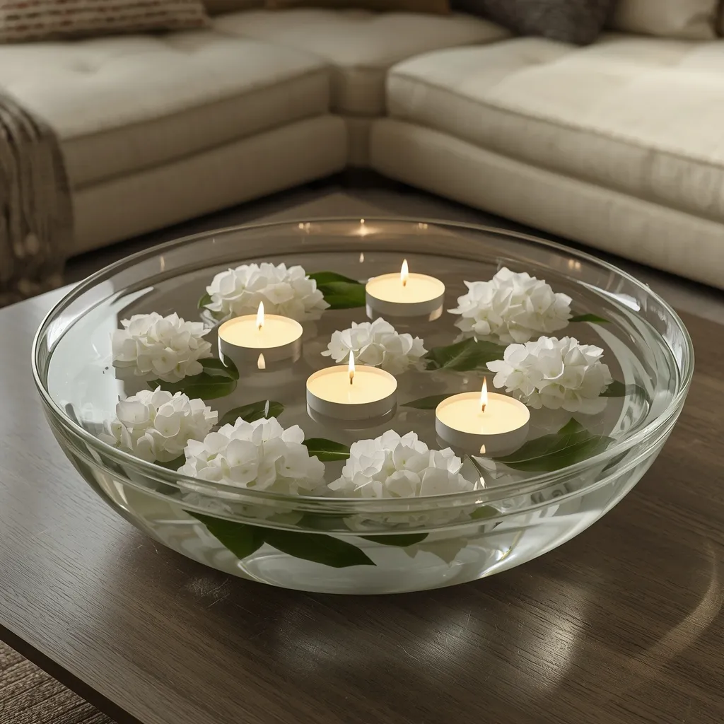 Floating candle bowl centerpiece