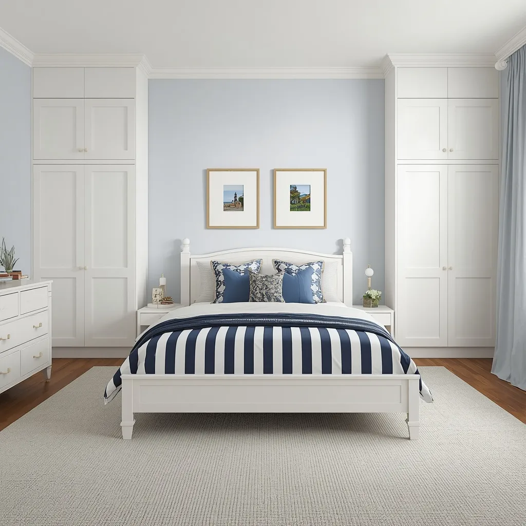 Navy and white preppy teen room