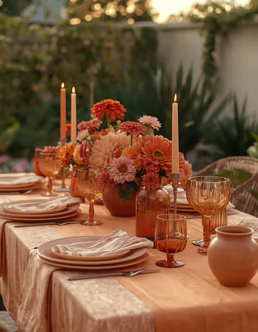Peach terracotta sunset outdoor dining