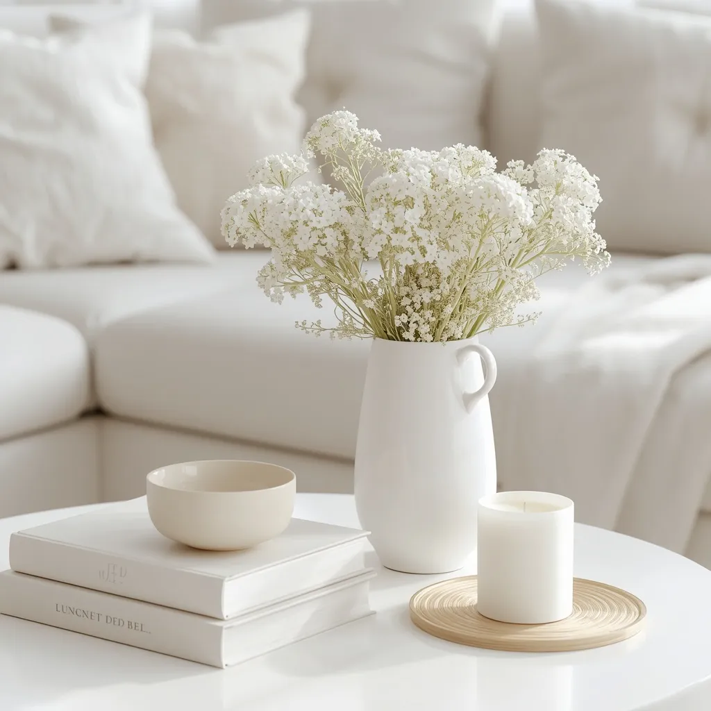 White summer coffee table decor