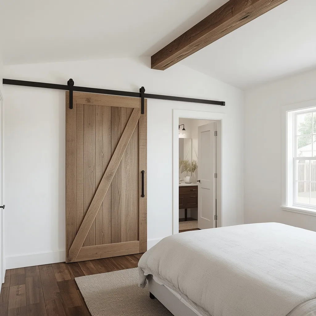 Barn door farmhouse bedroom