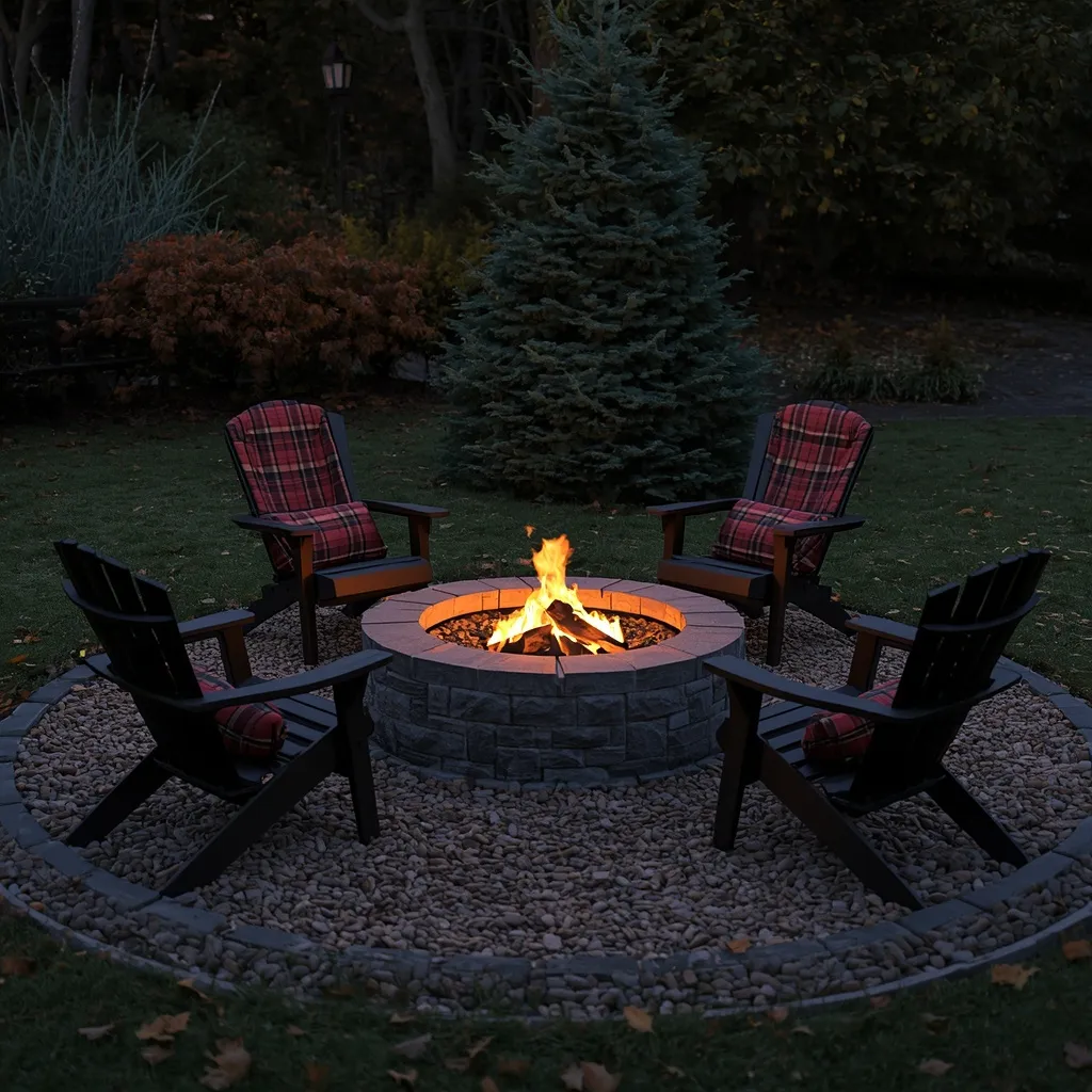 Fire pit with blankets in a fall garden