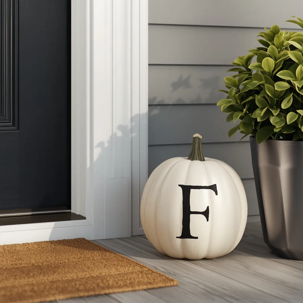 Monogram initial pumpkin by a door