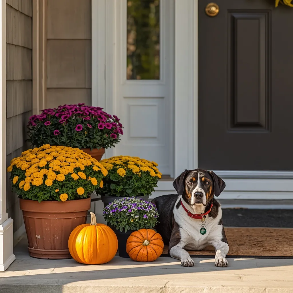 Pet-safe fall porch with marigolds