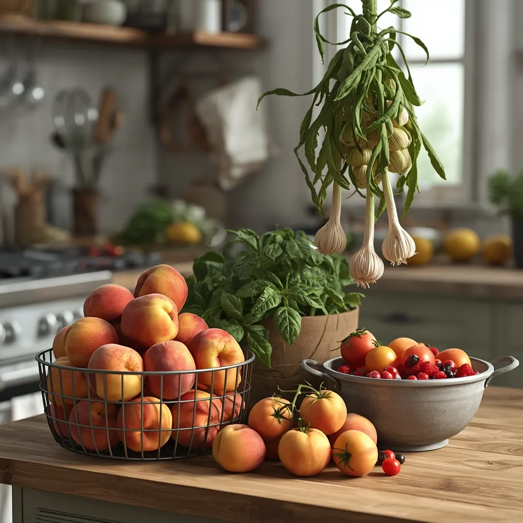 Produce display farmhouse kitchen