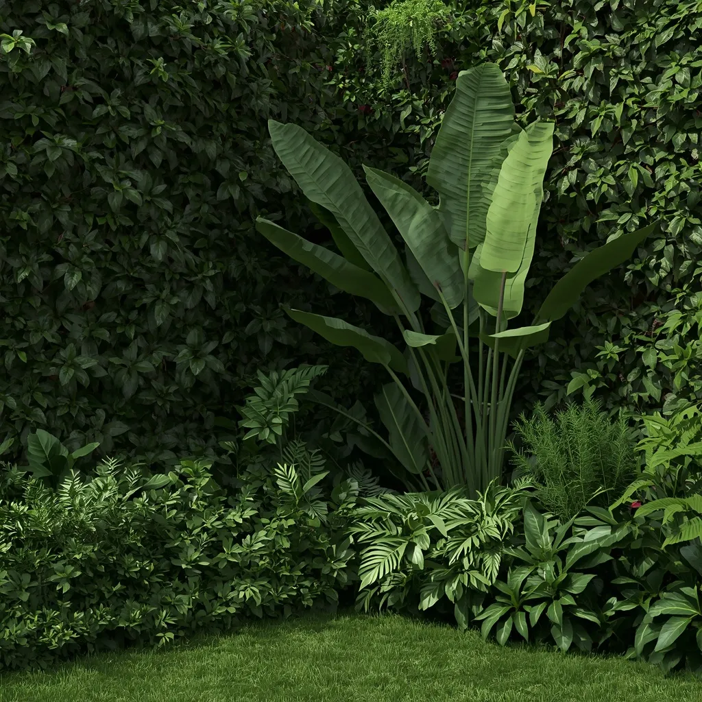 Tropical lush garden corner bed