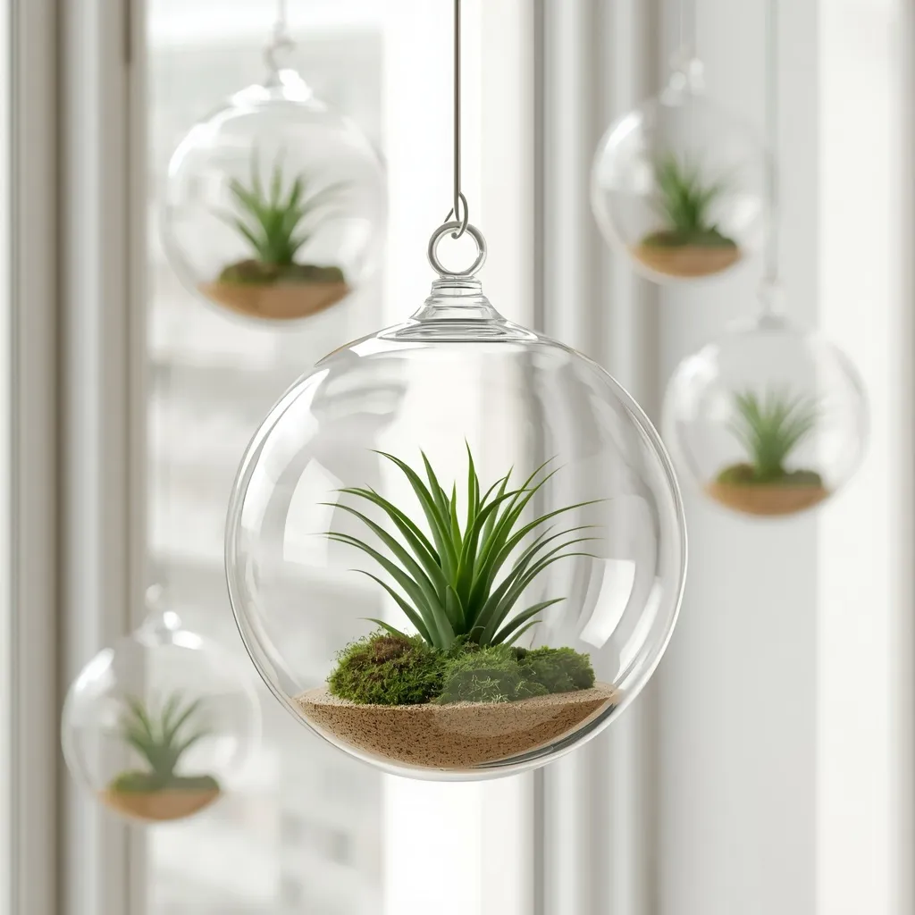 Air plant in a hanging glass globe