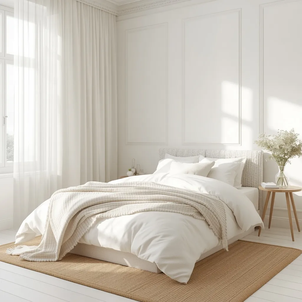 Crisp all white summer bedroom