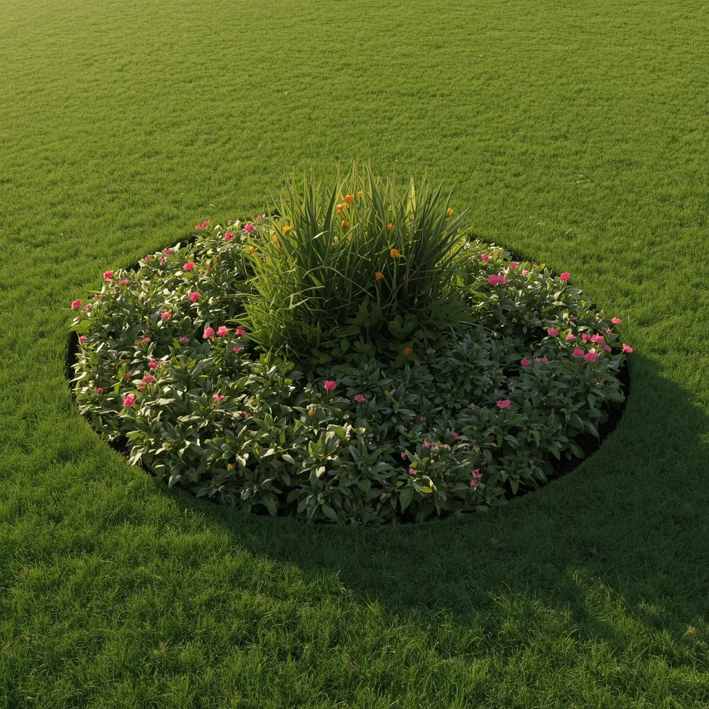 Curved island flower bed in lawn