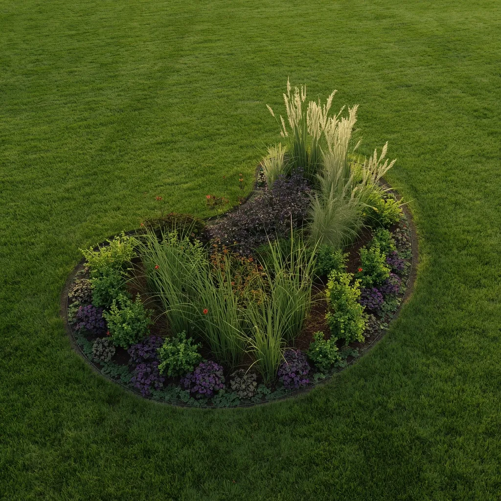 Curved island flower bed in lawn