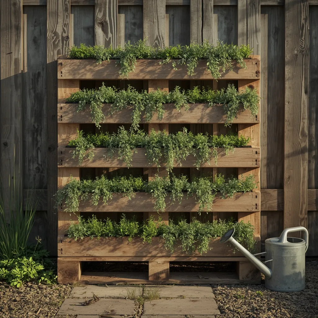 DIY pallet herb wall on a patio