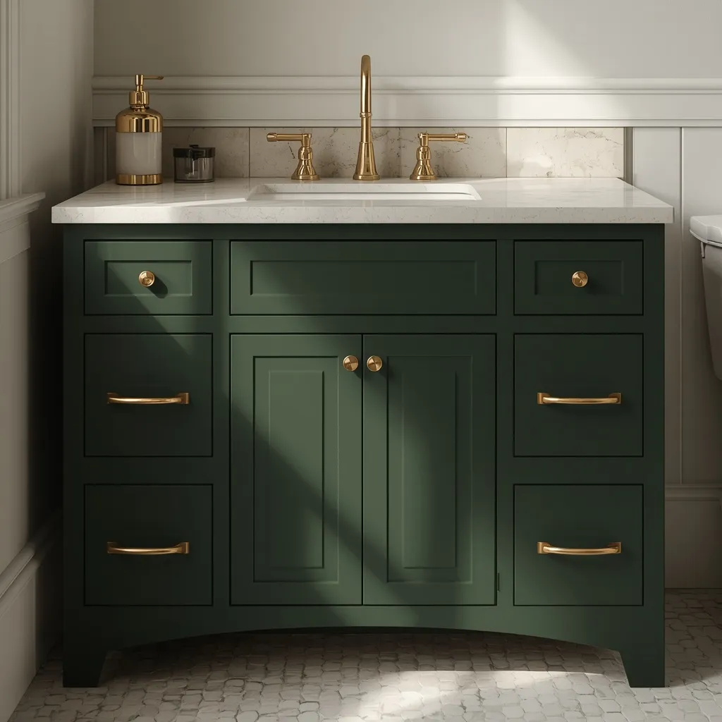 Forest green bathroom vanity