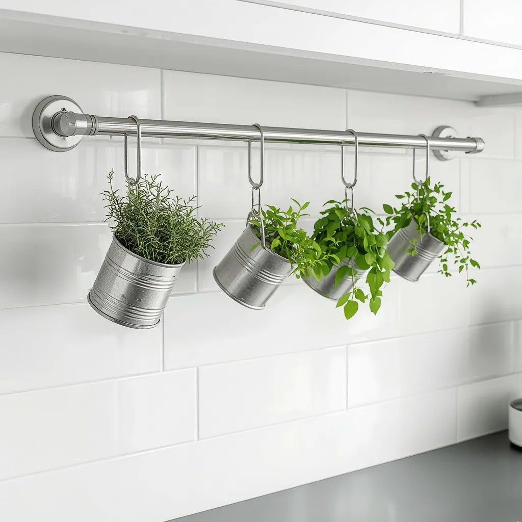 Kitchen rail hanging herb garden
