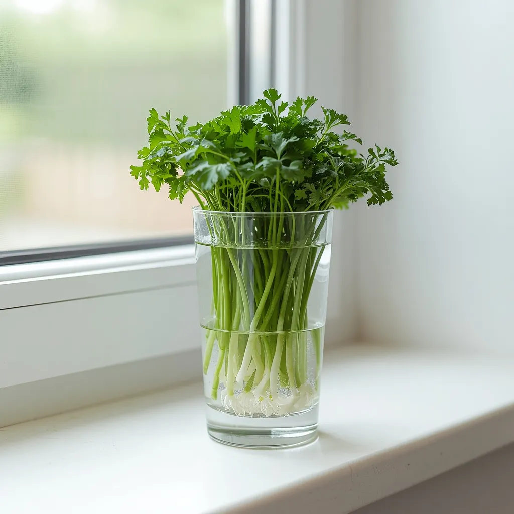 Mason jar cilantro garden on windowsill