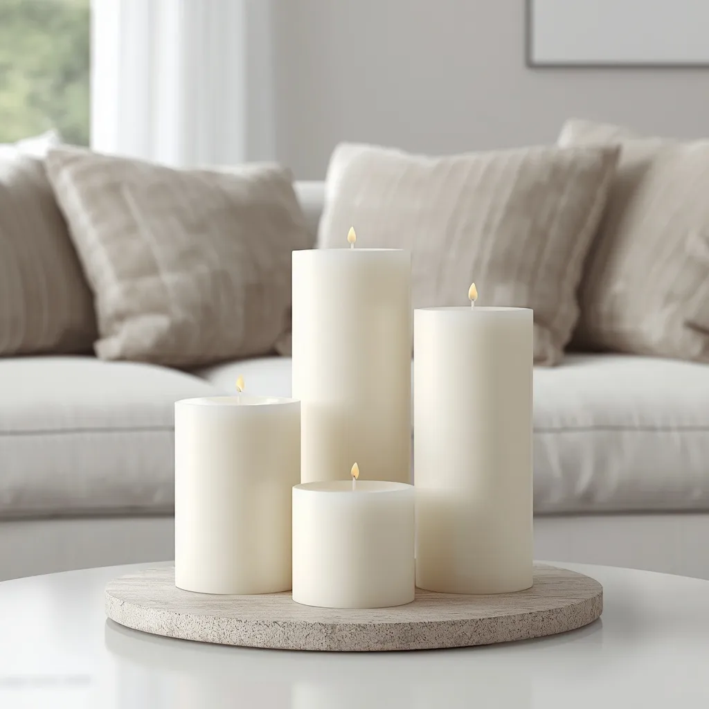Minimalist white pillar candle cluster