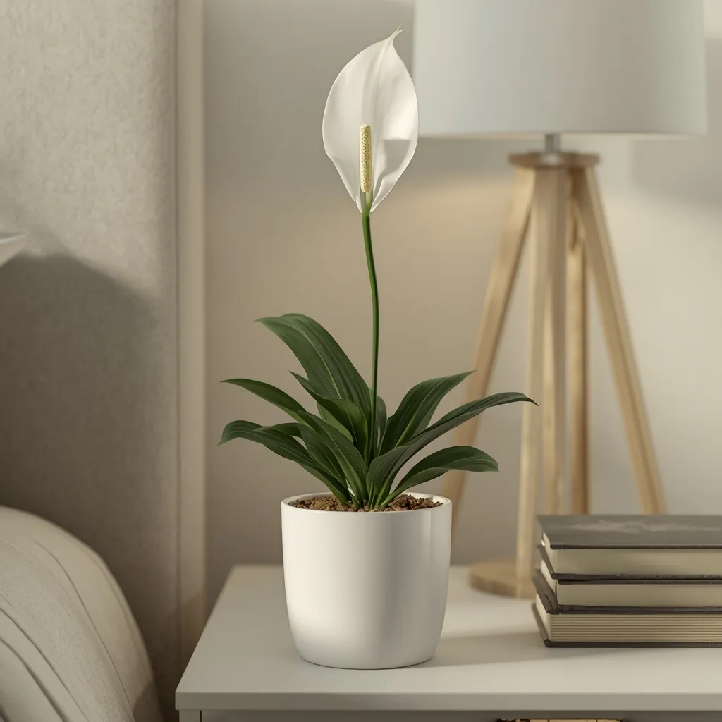 Peace lily on a serene bedroom nightstand