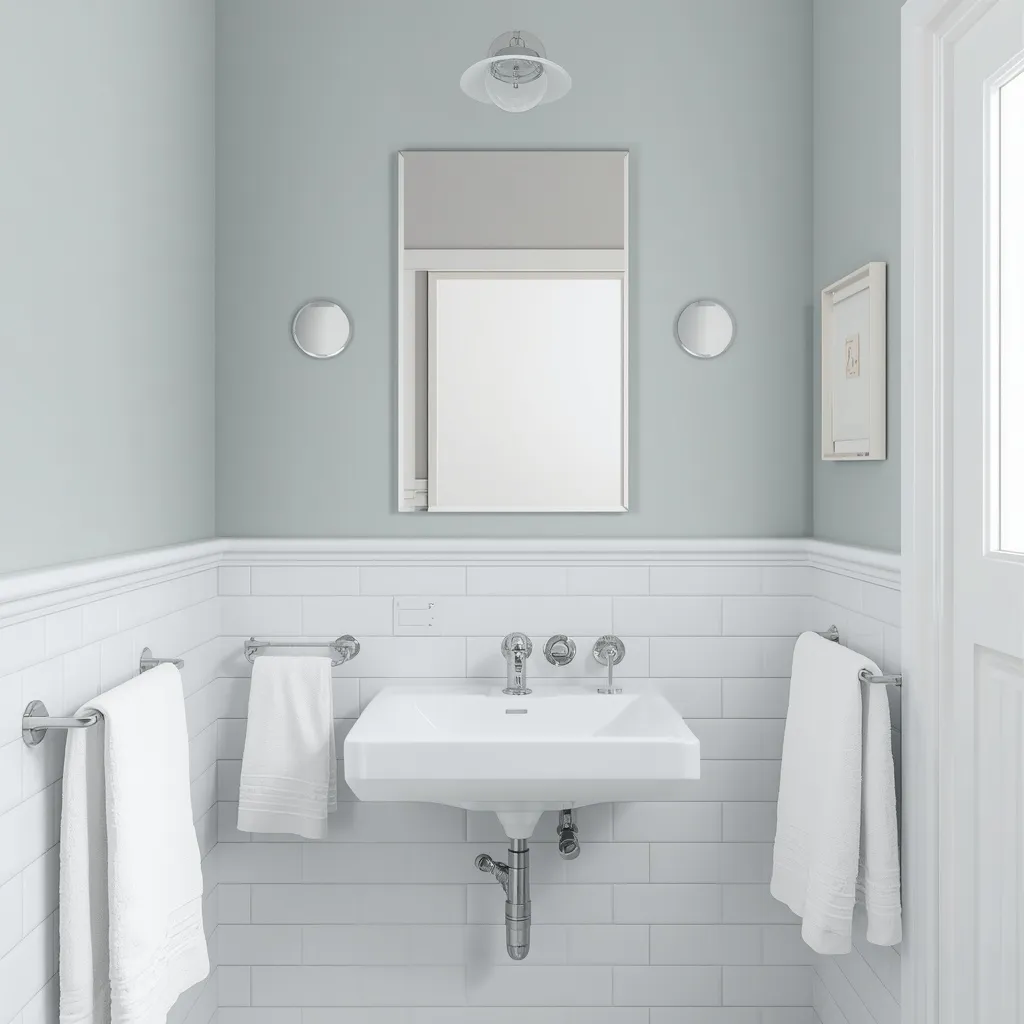 Powder blue small bathroom