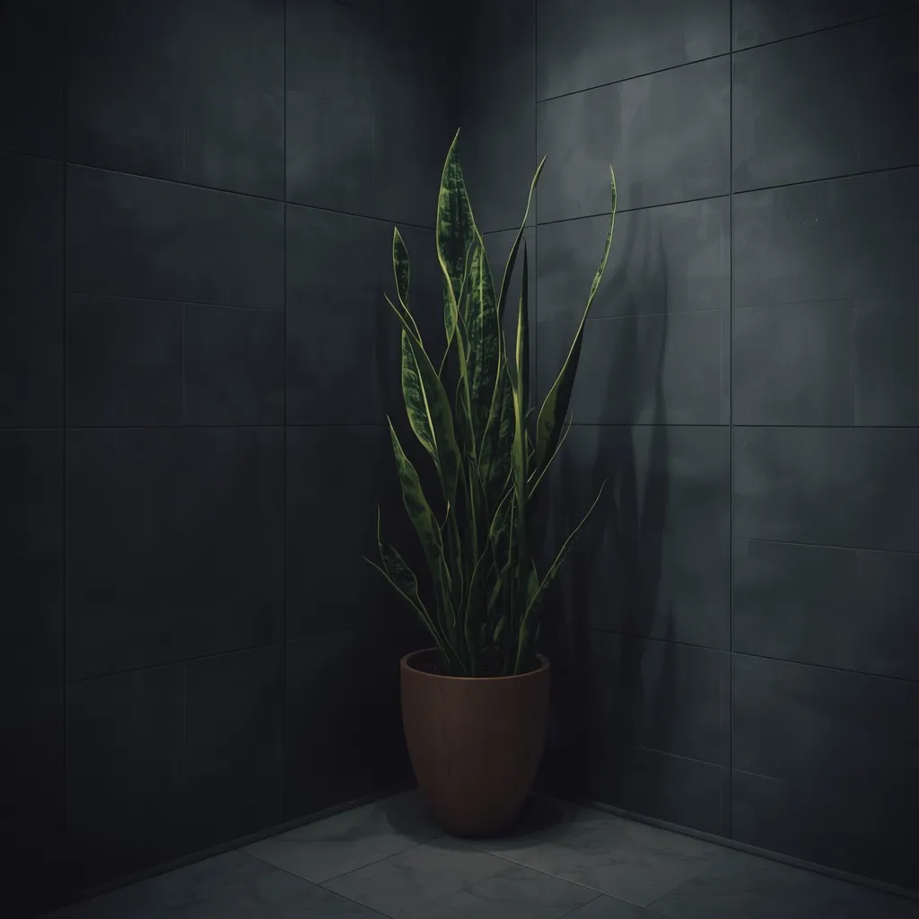 Snake plant in dark bathroom
