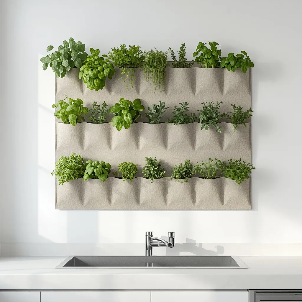 Vertical wall-mounted indoor herb garden