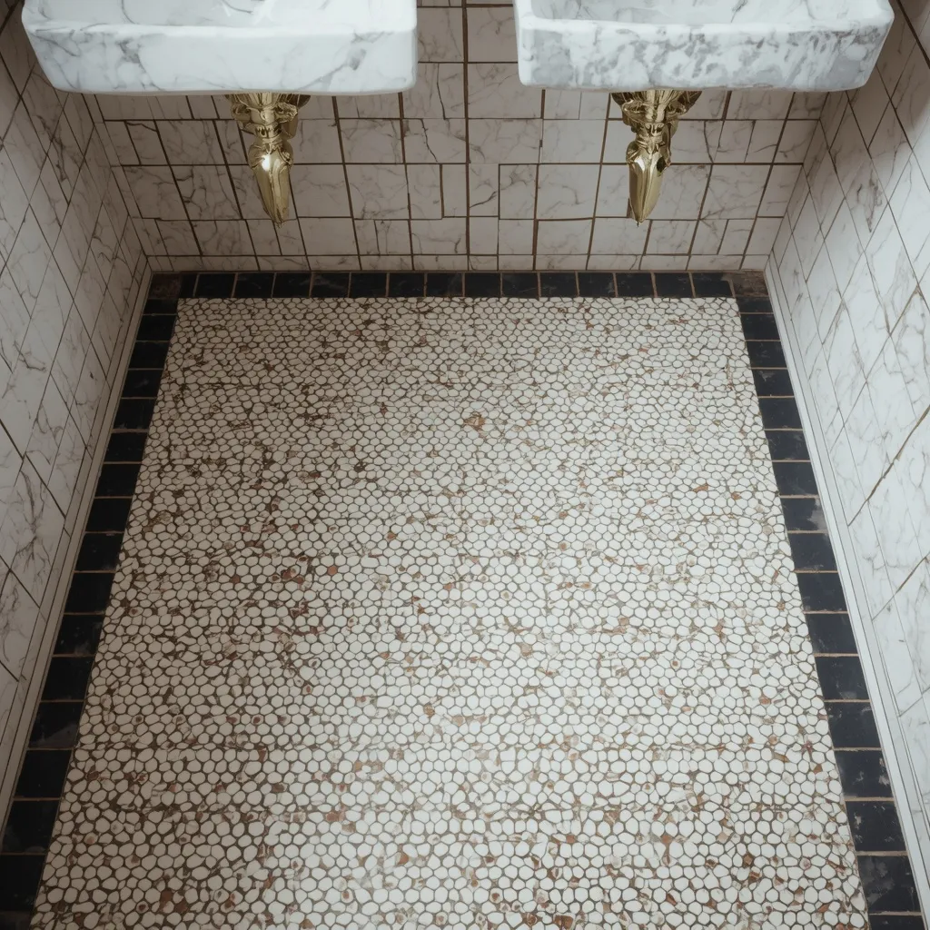 Vintage hexagon mosaic tile floor