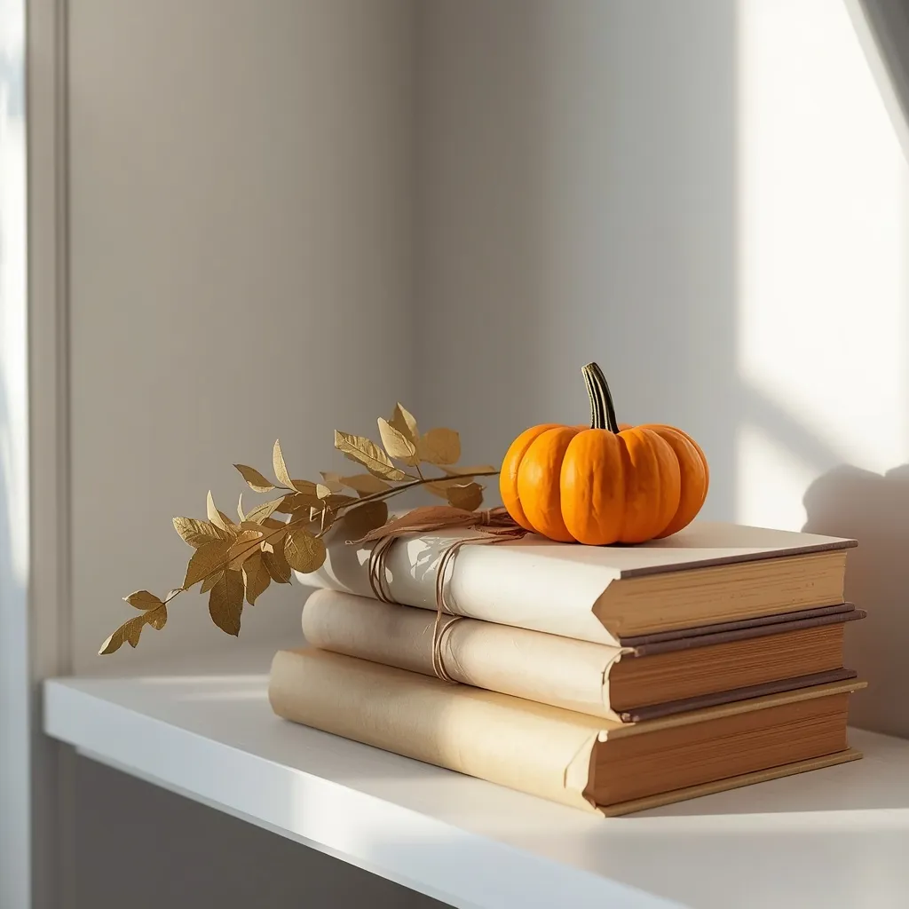 Pumpkin on a stack of vintage books