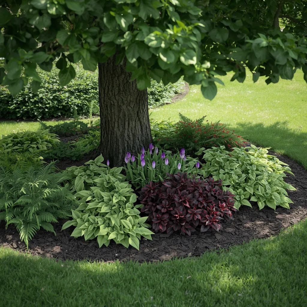 Shade flower bed under a tree
