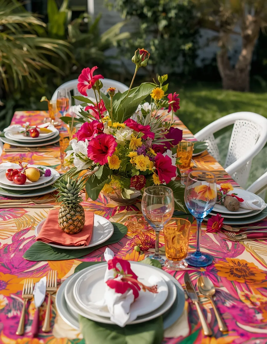 Tropical vibrant outdoor dining table