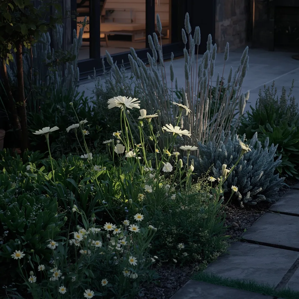 White moonlight corner flower bed