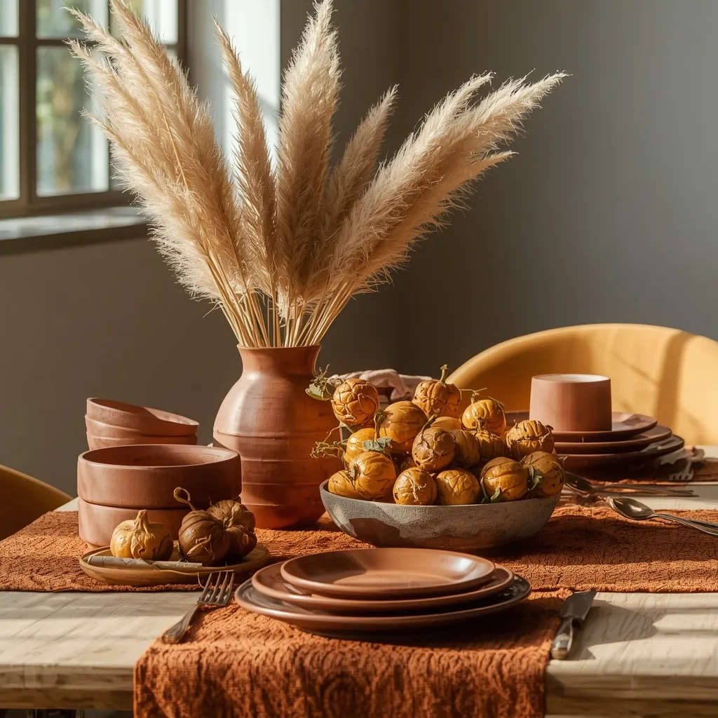 Earthy terracotta-toned fall table