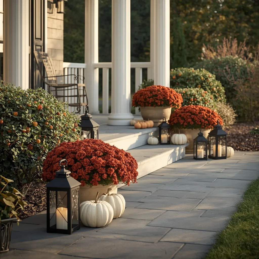 Matching fall decor from porch to garden