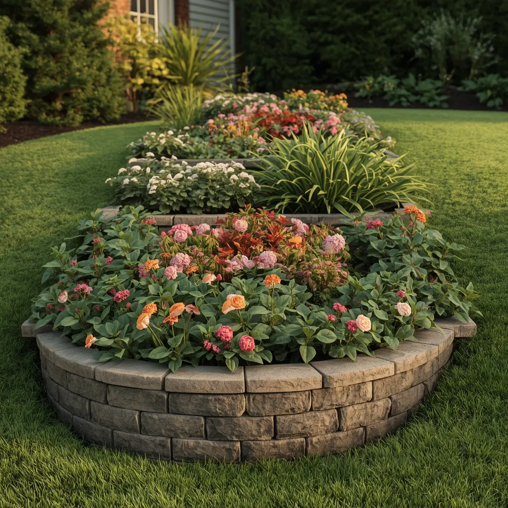 Tiered terraced flower bed slope