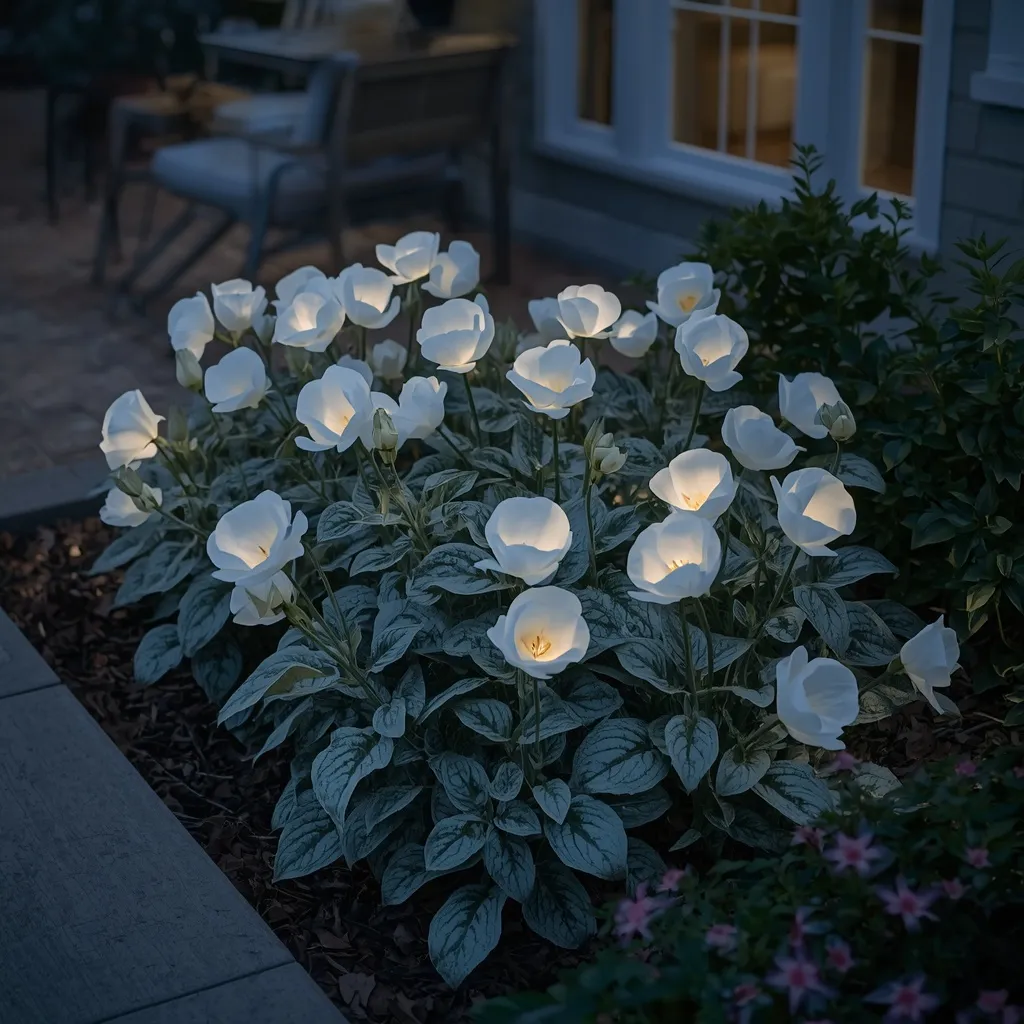 White moonlight flower garden bed