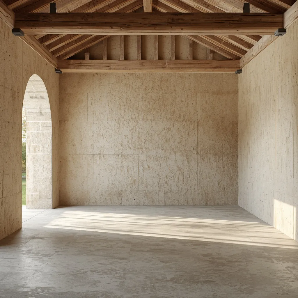 Chalky limewashed walls giving a rustic garage a soft farmhouse texture