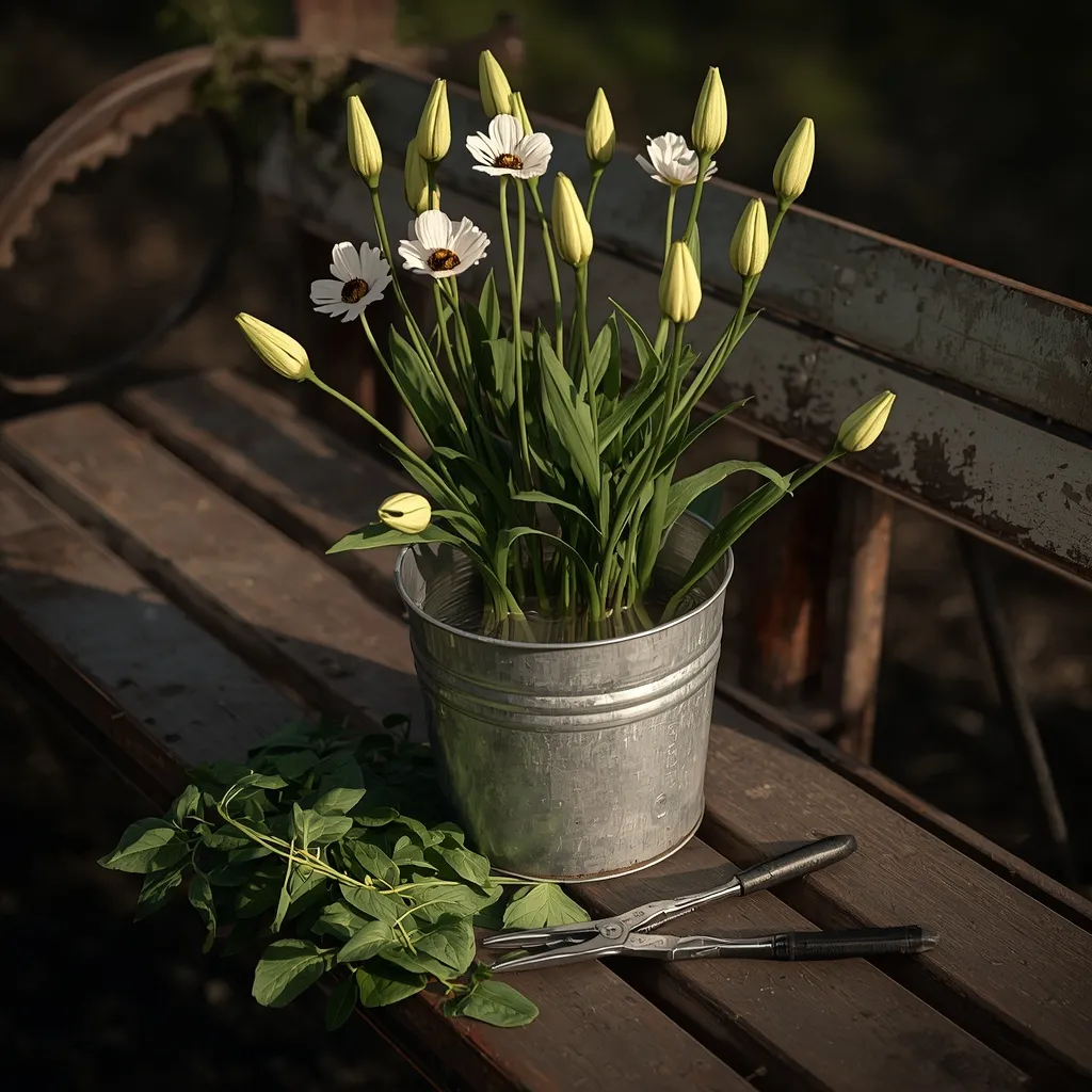 Conditioning cut flowers in a bucket