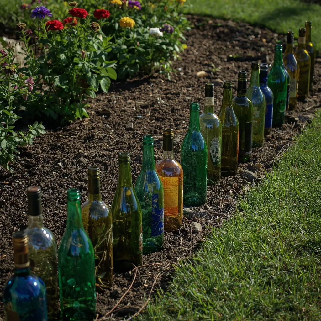 Glass bottle flower bed edging