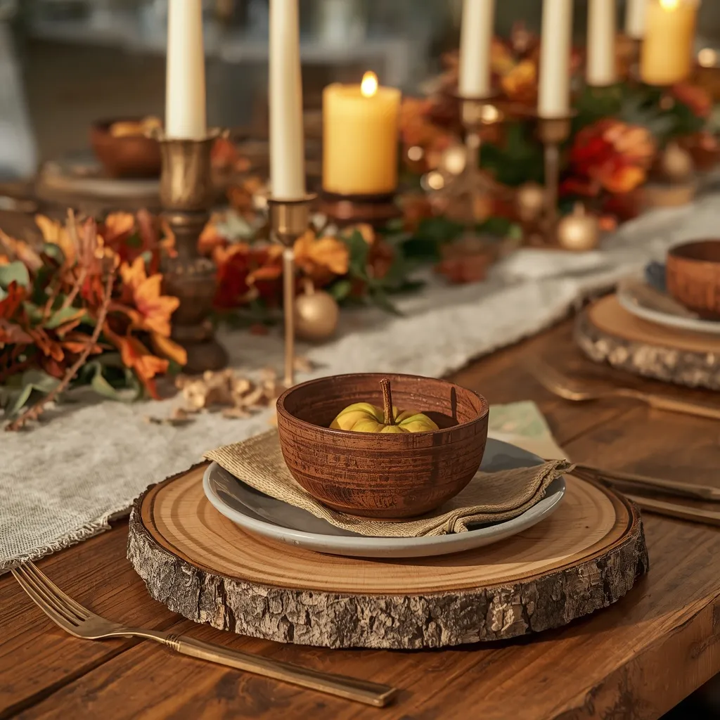 Wood slice chargers on a fall table