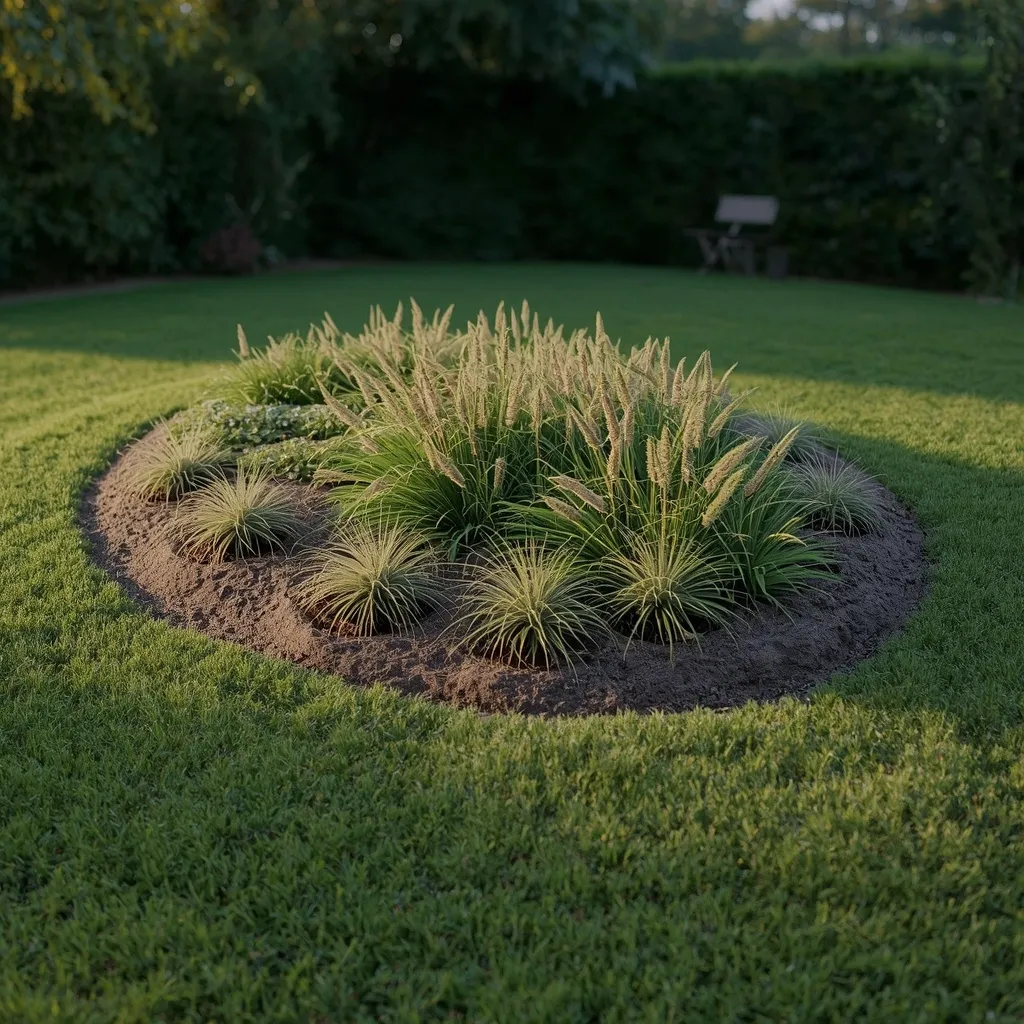 Berm mounded flower bed lawn