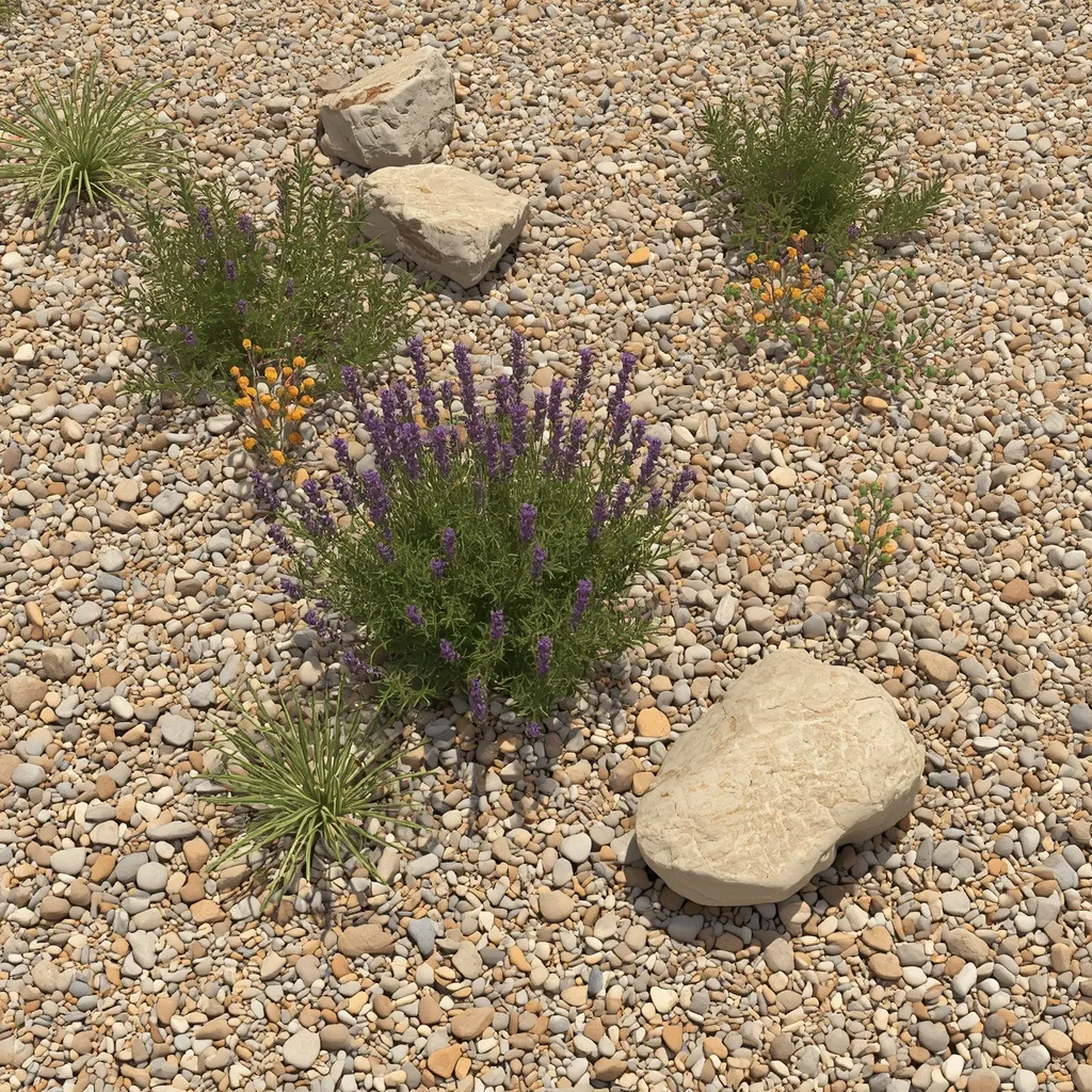 Gravel dry flower bed layout