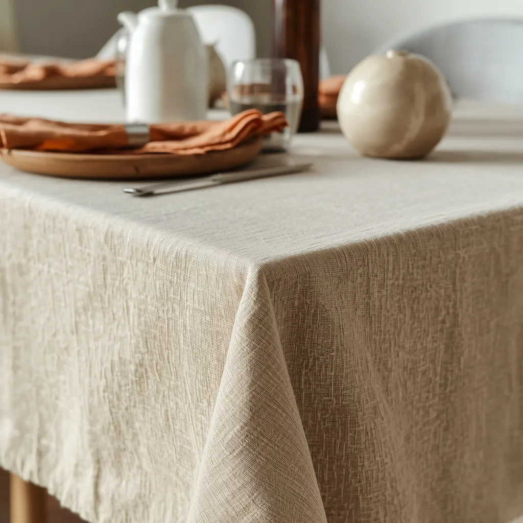 Textured linen tablecloth in autumn tones