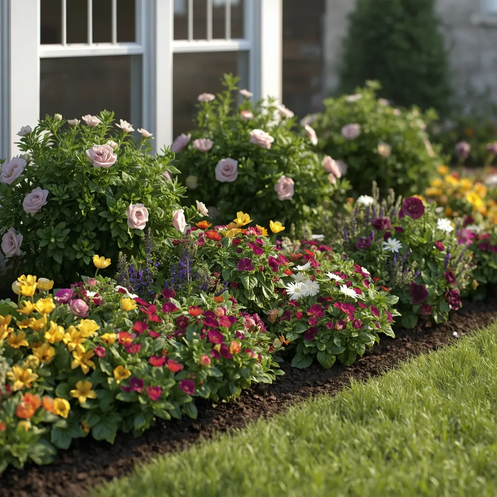 Mixed shrub and flower front bed