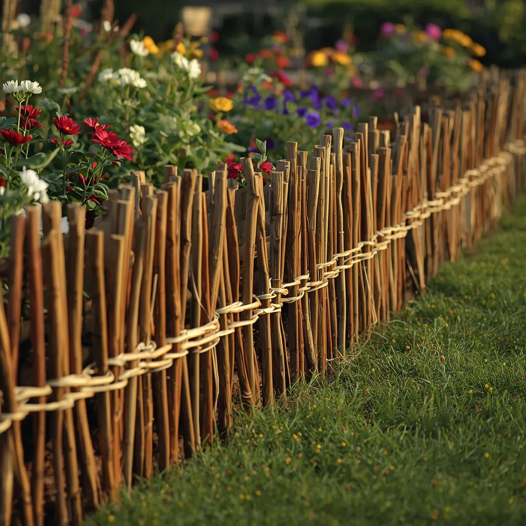 Woven willow hurdle bed edging