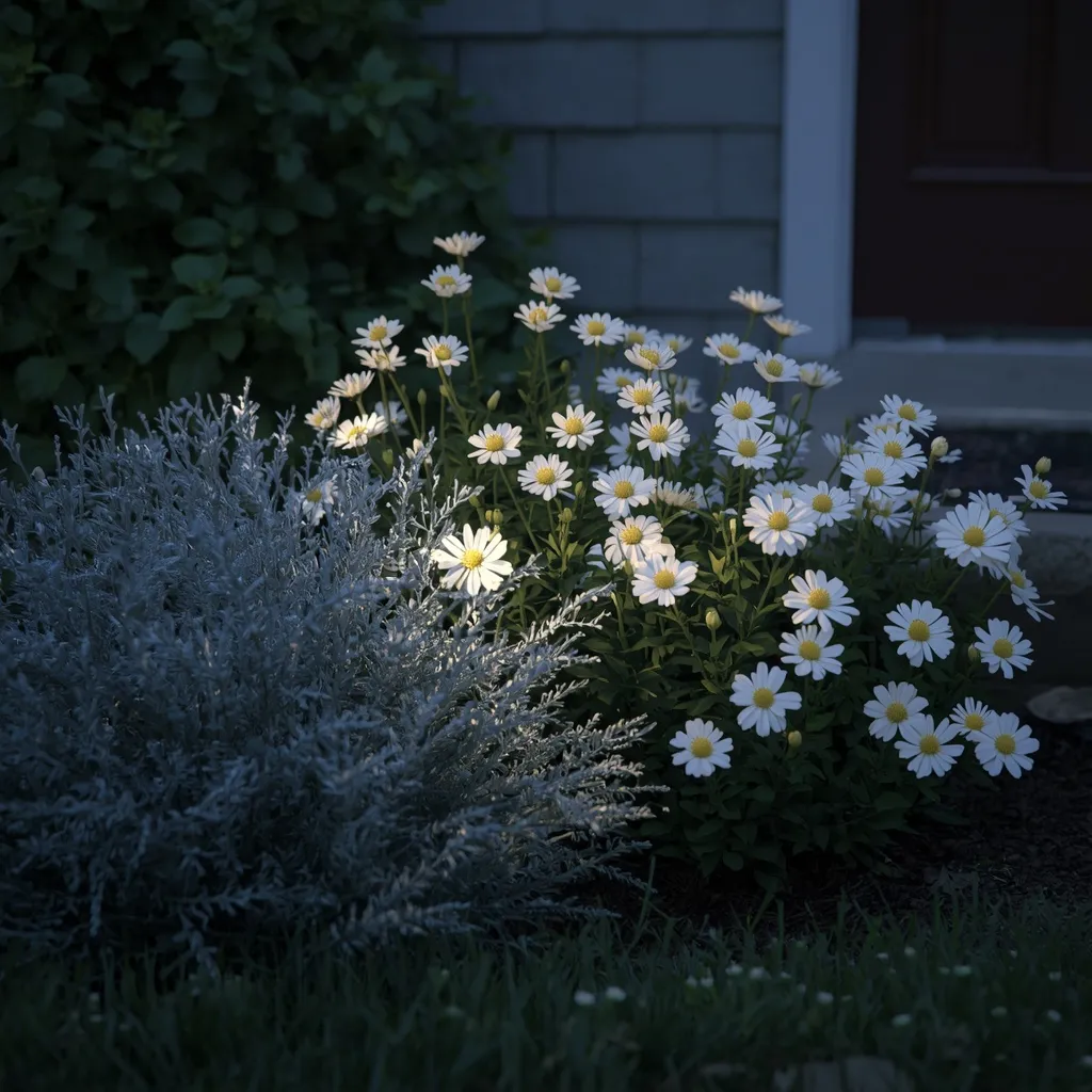White moon garden flower bed dusk