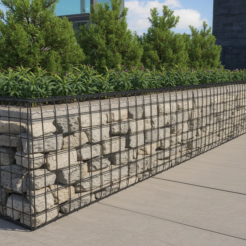Gabion cage flower bed border
