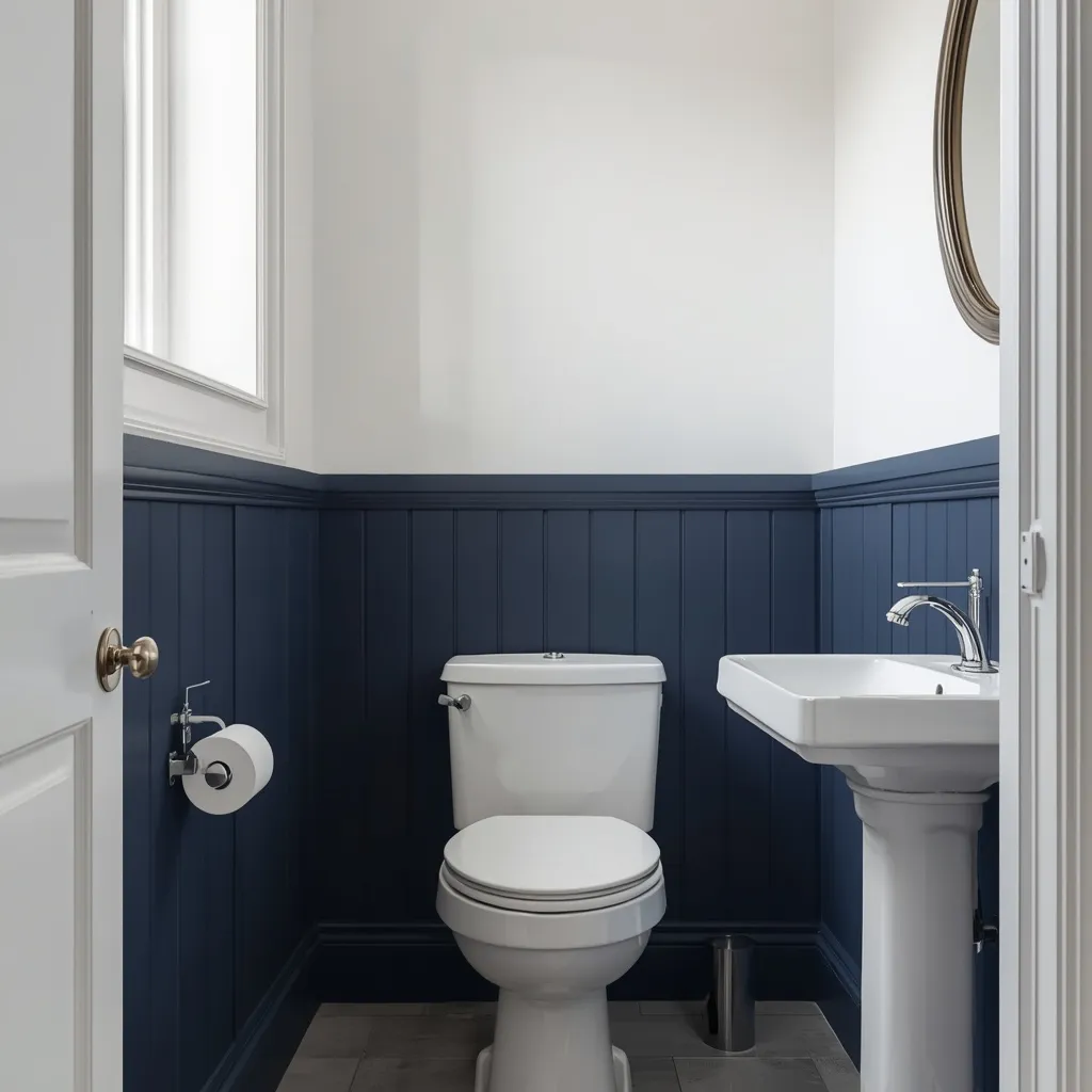 Classic navy and white powder room